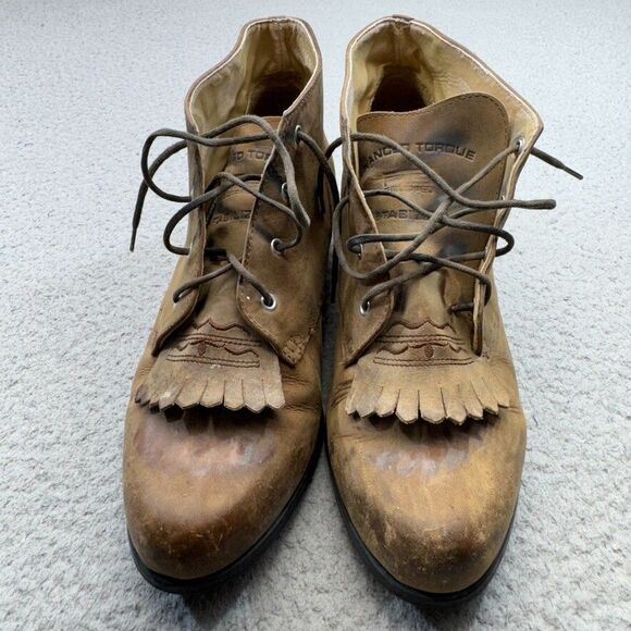 Ariat Boots Womens 8.5 Tan Ankle Leather Kiltie Western‎ Lace Up Roper Cowgirl - Picture 10 of 16